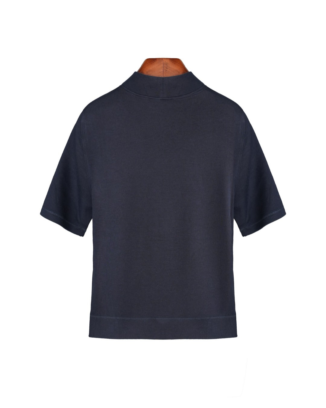 Mock‑Neck Wool‑Cotton‑Modal Soft Elbow‑Sleeve T‑Shirt Top