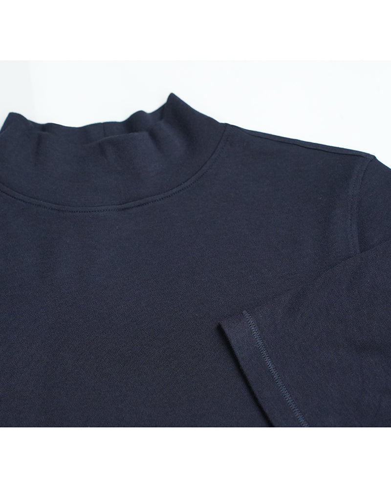 Mock‑Neck Wool‑Cotton‑Modal Soft Elbow‑Sleeve T‑Shirt Top