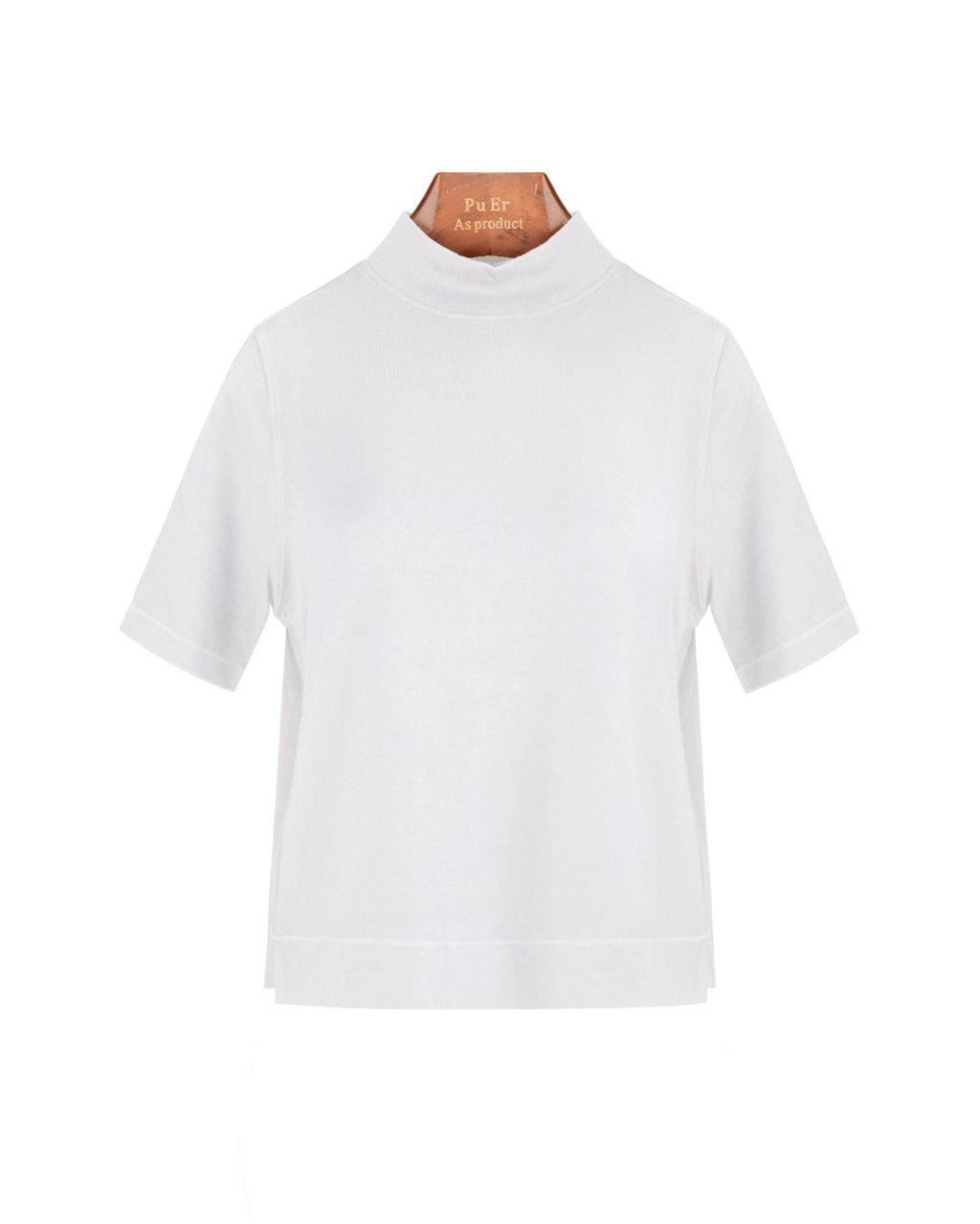 Mock‑Neck Wool‑Cotton‑Modal Soft Elbow‑Sleeve T‑Shirt Top