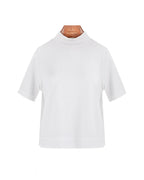 Mock‑Neck Wool‑Cotton‑Modal Soft Elbow‑Sleeve T‑Shirt Top