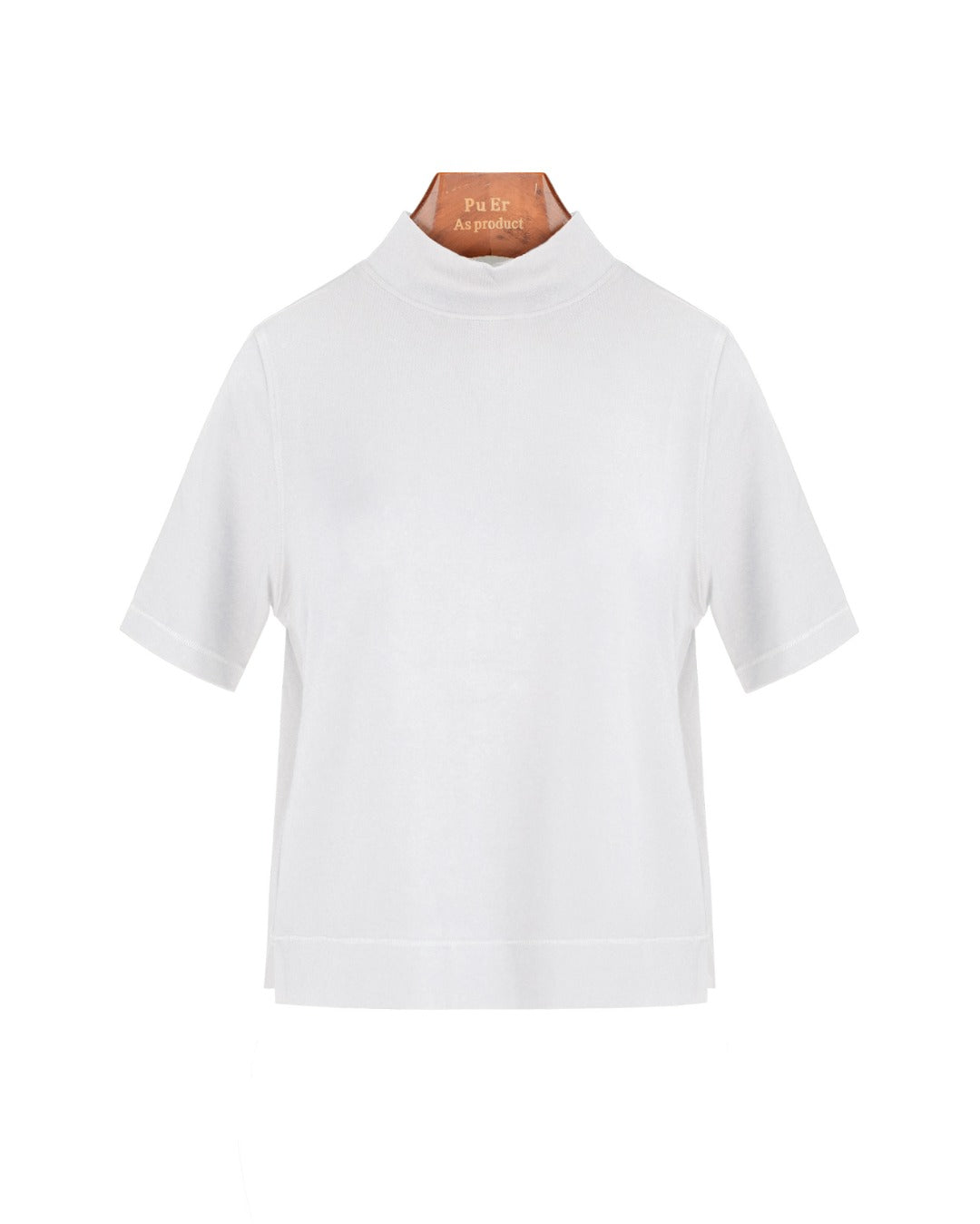 Mock‑Neck Wool‑Cotton‑Modal Soft Elbow‑Sleeve T‑Shirt Top
