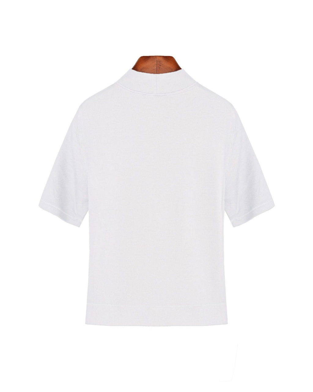 Mock‑Neck Wool‑Cotton‑Modal Soft Elbow‑Sleeve T‑Shirt Top