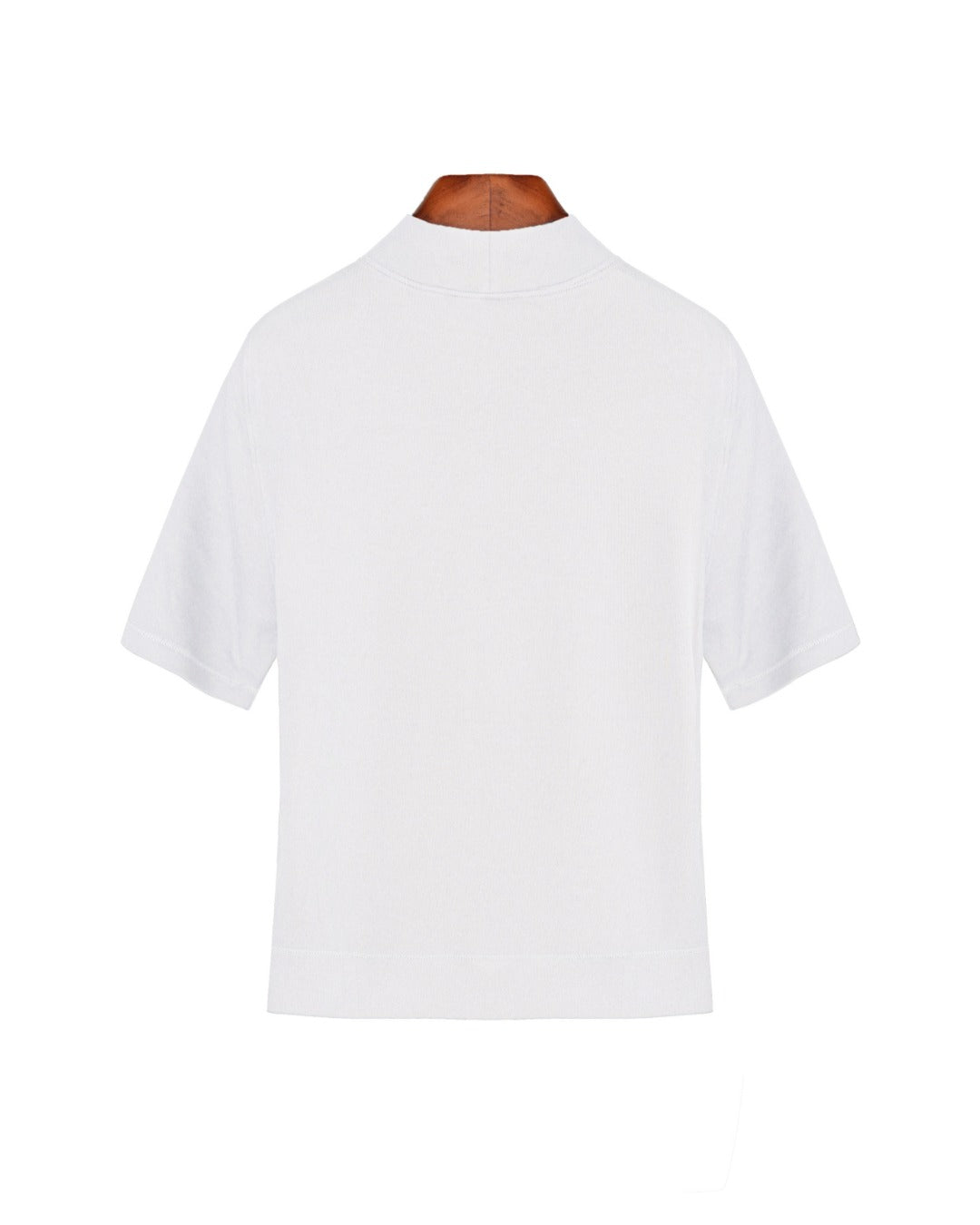 Mock‑Neck Wool‑Cotton‑Modal Soft Elbow‑Sleeve T‑Shirt Top