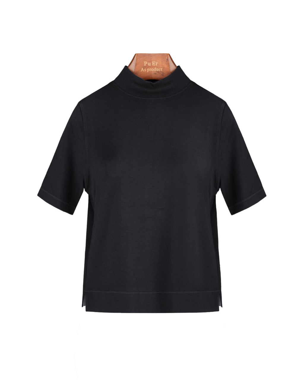 Mock‑Neck Wool‑Cotton‑Modal Soft Elbow‑Sleeve T‑Shirt Top