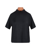 Mock‑Neck Wool‑Cotton‑Modal Soft Elbow‑Sleeve T‑Shirt Top