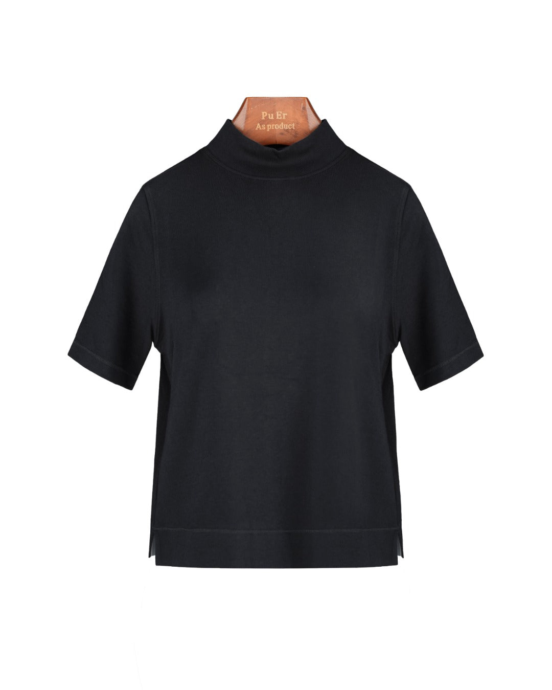 Mock‑Neck Wool‑Cotton‑Modal Soft Elbow‑Sleeve T‑Shirt Top