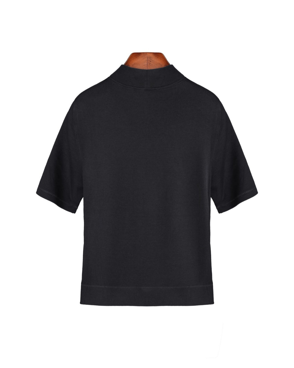 Mock‑Neck Wool‑Cotton‑Modal Soft Elbow‑Sleeve T‑Shirt Top