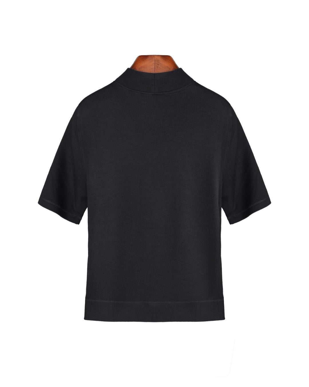 Mock‑Neck Wool‑Cotton‑Modal Soft Elbow‑Sleeve T‑Shirt Top