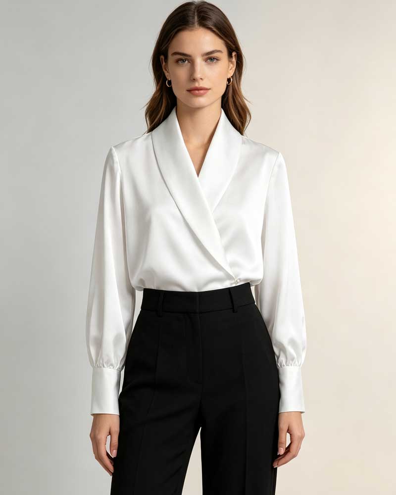 Women Silky Acetate Polyester Wrap Blouse