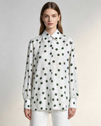 Women Silk-Blend Polka Dot Button-Down Shirt