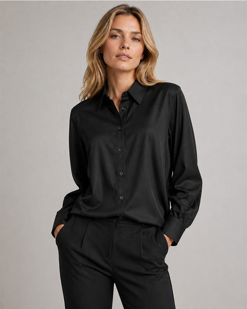 Black Bamboo Cotton Stretch Tailored Shirt Suitpure