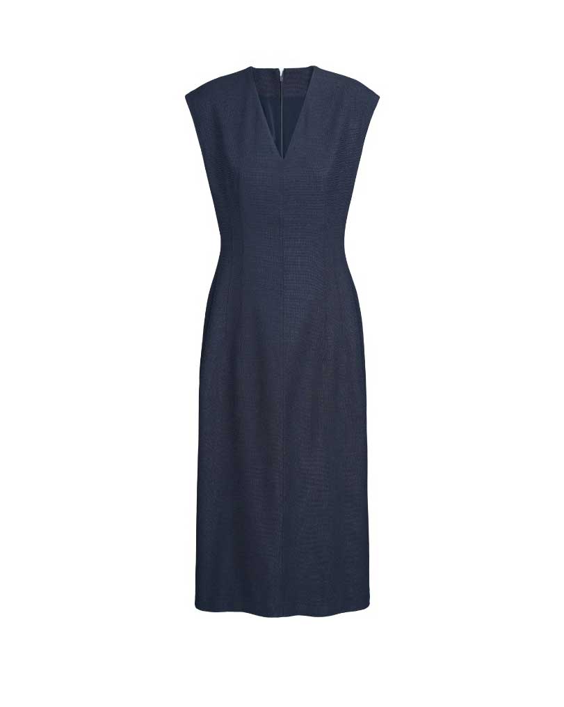 Navy Sleeveless V-Neck Midi Sheath Dress