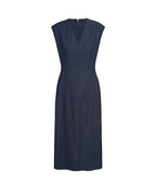 Navy Sleeveless V-Neck Midi Sheath Dress