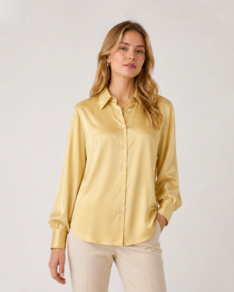 Ginger Yellow Bamboo Cotton Slight Stretch Tailored Shirt Suitpure