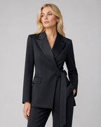 Acetate Satin Belted Blazer | Self-Tie Waist Suitpure