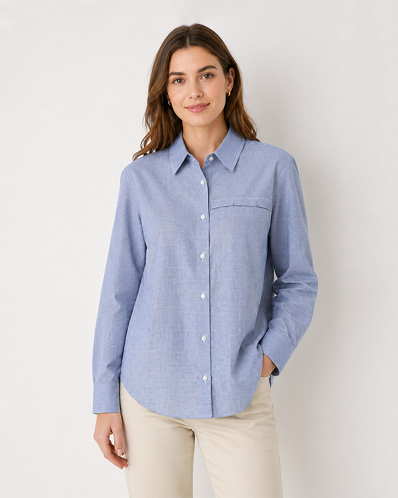 Navy Blue Small Check Cotton Minimalist Shirt Suitpure