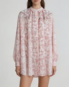 Pink Floral Stand Collar Blouse Suitpure