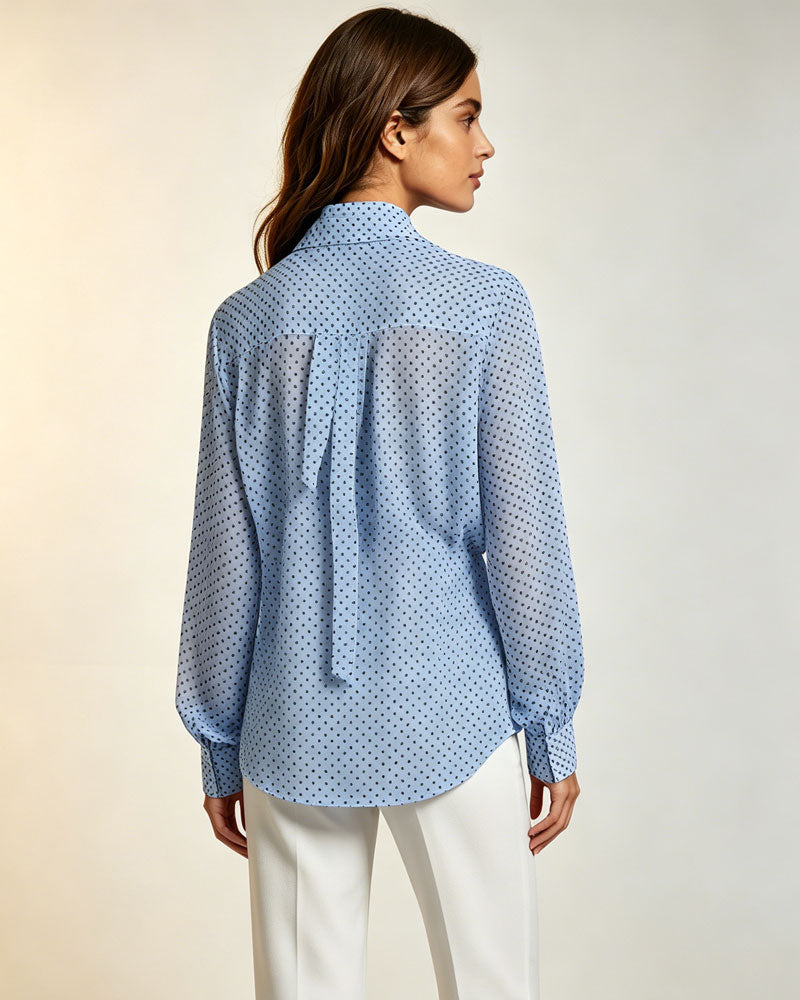Women's Light Blue Polka Dot Bow Tie Neck Blouse Suitpure