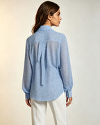 Women's Light Blue Polka Dot Bow Tie Neck Blouse Suitpure